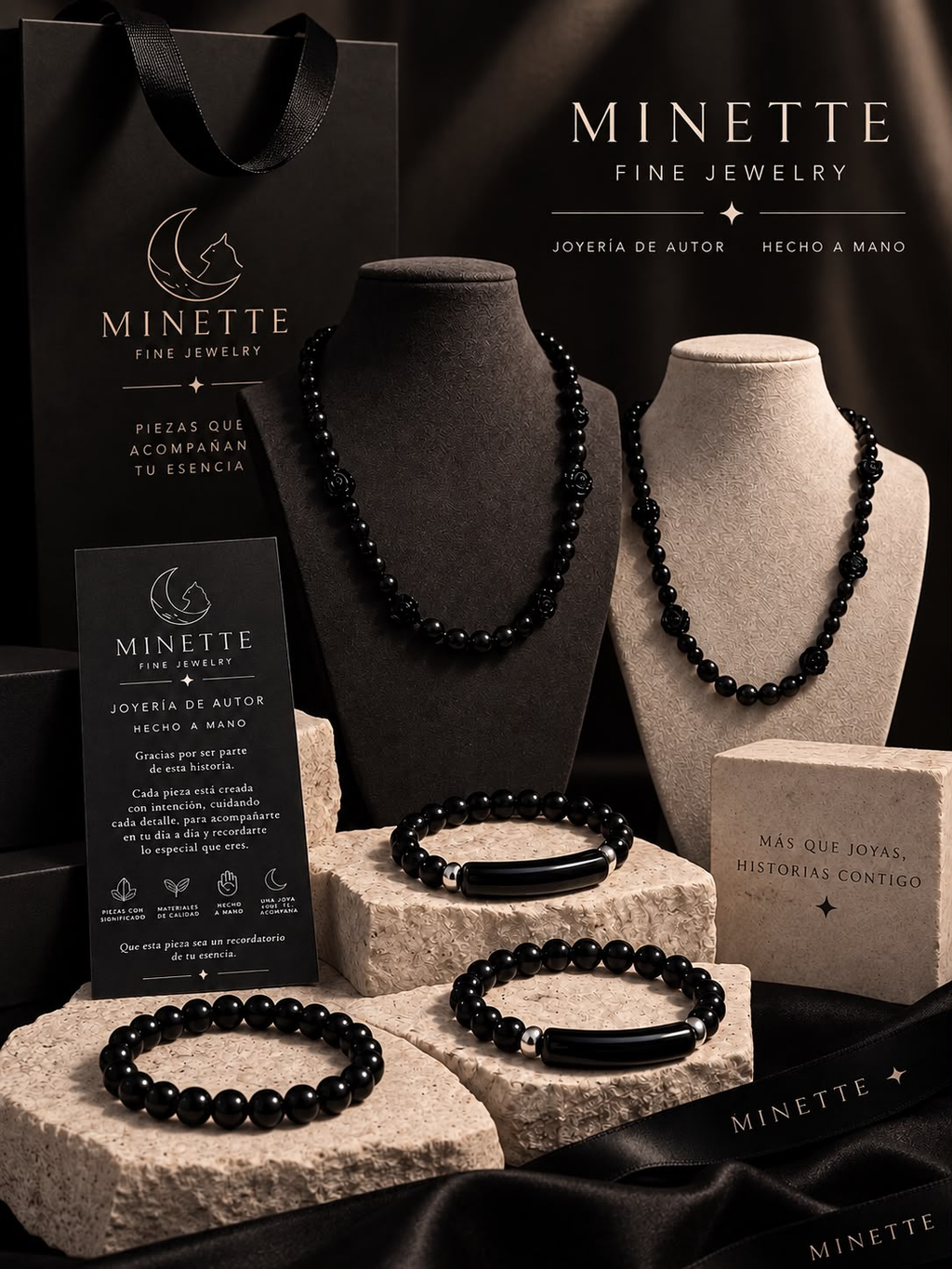 Collar de Obsidiana Negra con Rosas Talladas - Minette Fine Jewelry