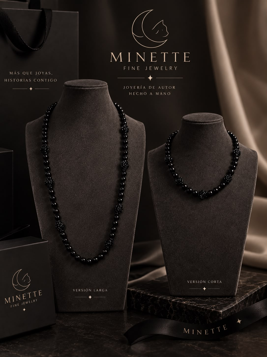 Collar de Obsidiana Negra con Rosas Talladas - Minette Fine Jewelry