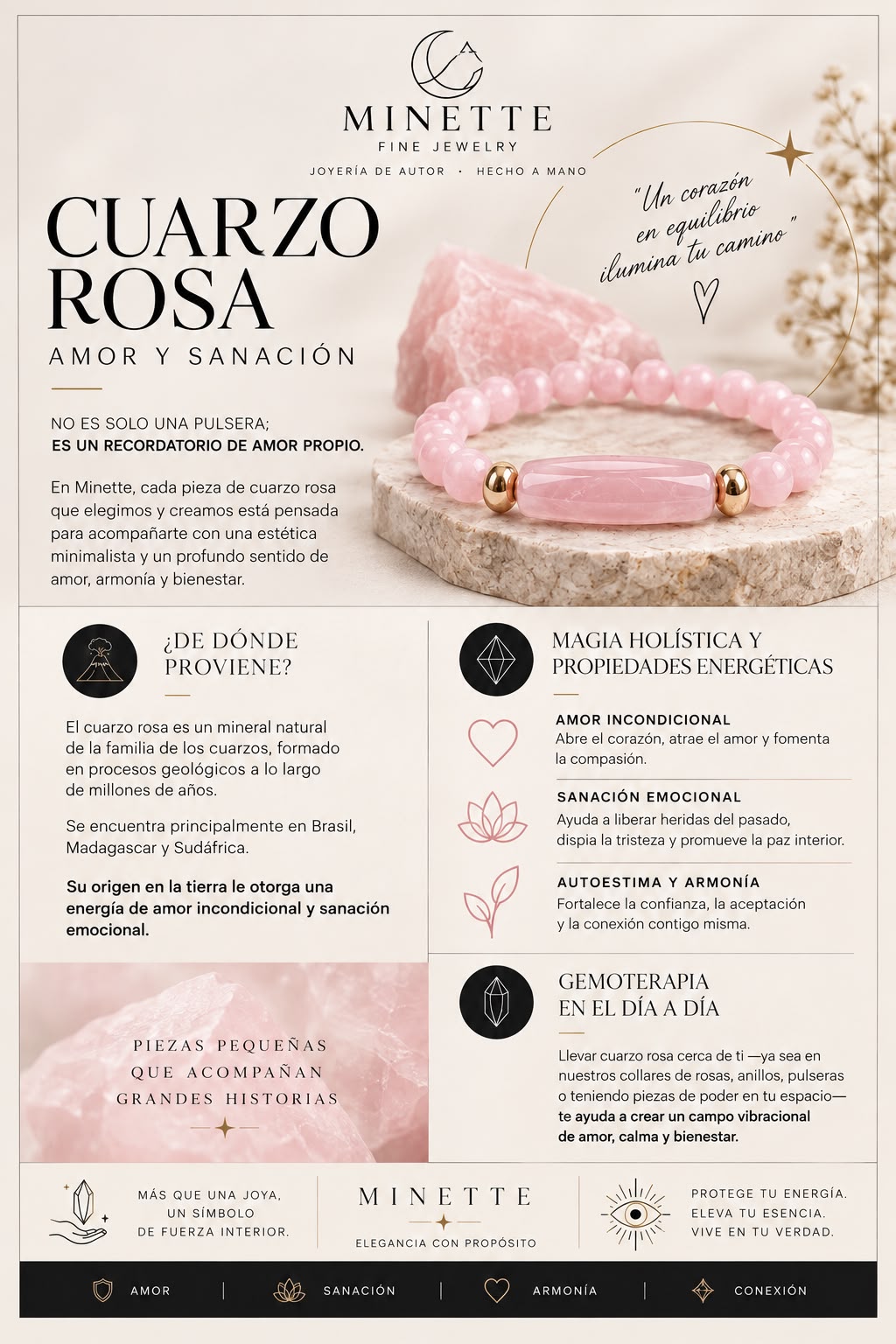 Pulsera de Cuarzo Rosa - Minette Fine Jewelry