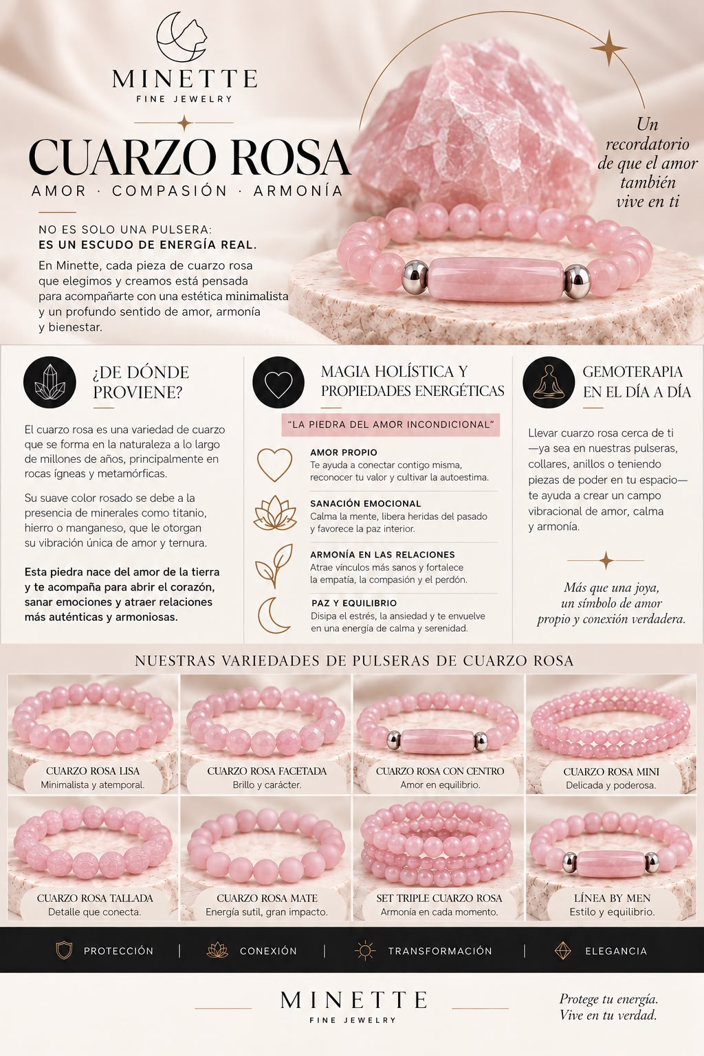 Pulsera de Cuarzo Rosa - Minette Fine Jewelry