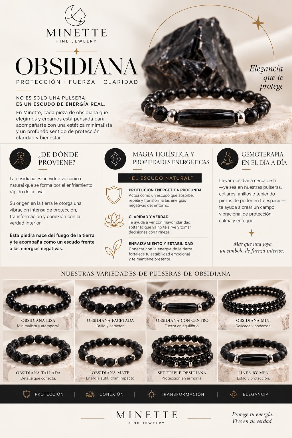 Pulsera de Obsidiana -Minette Fine Jewelry