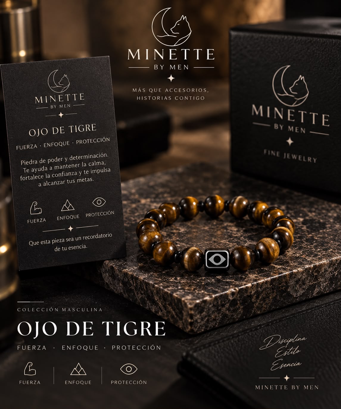 Pulsera de Ojo de Tigre (Línea Masculina) – Minette Fine Jewelry