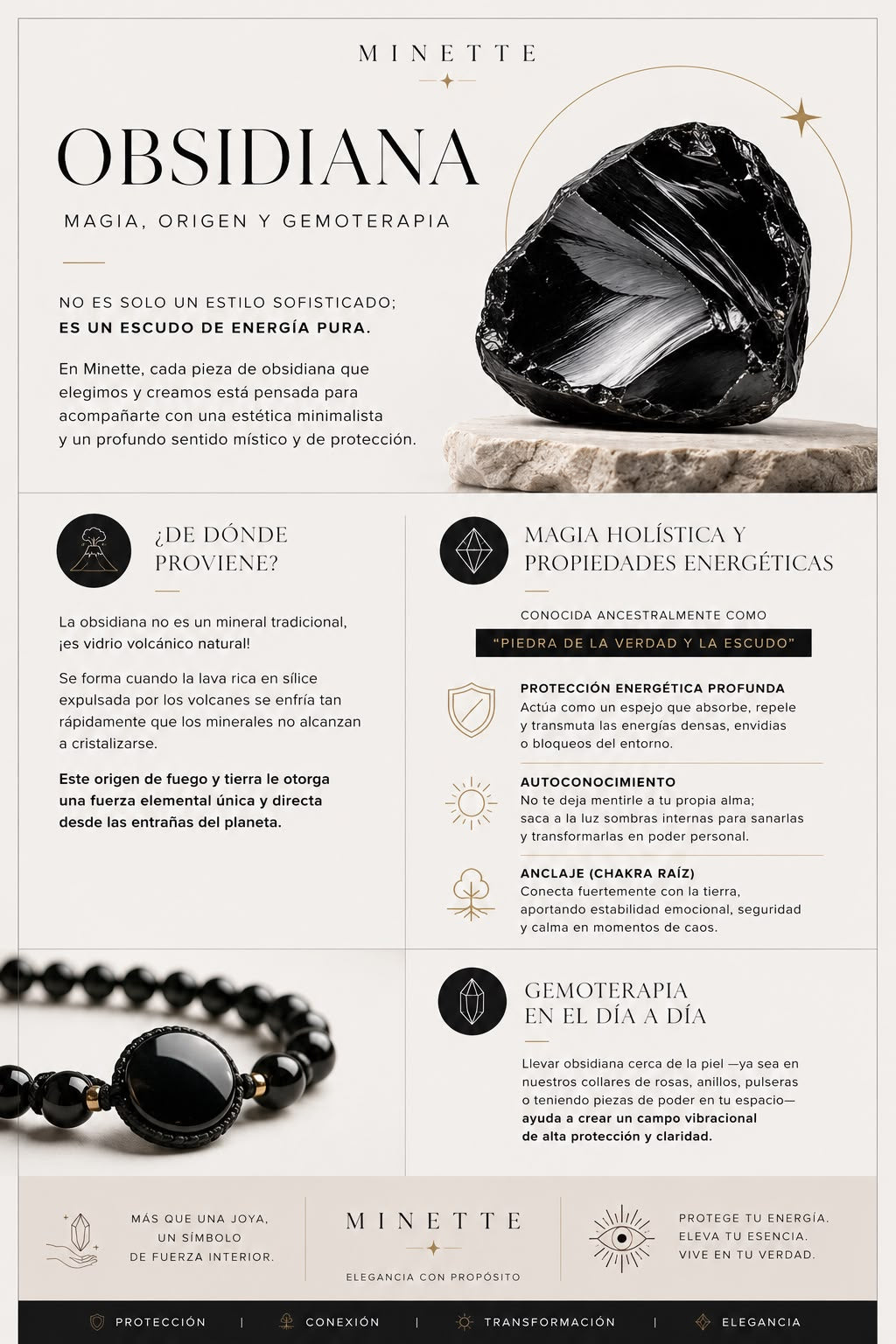 Collar de Obsidiana Negra con Rosas Talladas - Minette Fine Jewelry